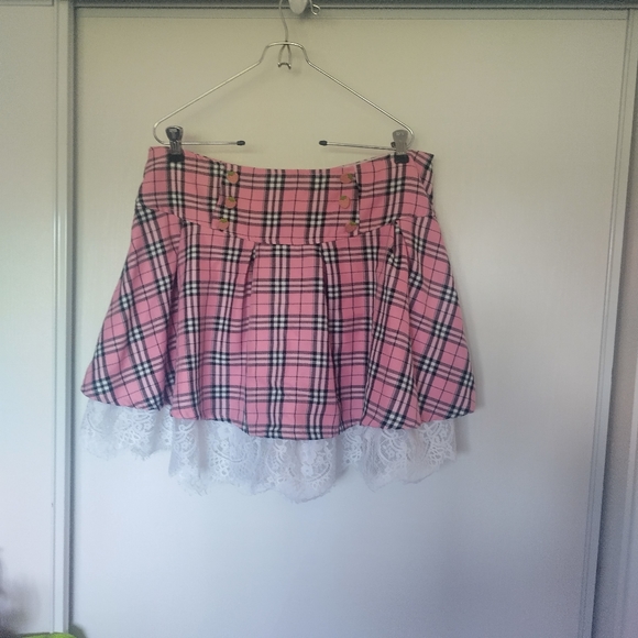 Hot Topic Skirts Hot Topic Pink School Skirt Strawberry Buttons Xl